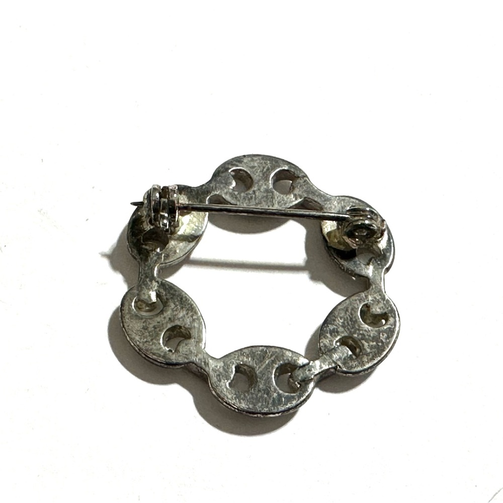 Anchor Mariners Link Silver Tone Round Brooch Pin Open Center Minimalist - Picture 3 of 4